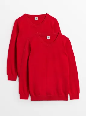 2 Pack of Red Unisex V-Neck Jumpers for School - Size 4 Years | Shop School Jumpers and Sweatshirts at Tu