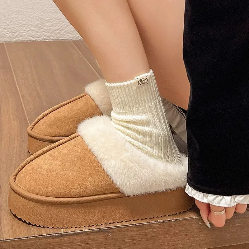 2024 New Suede Cotton Slippers Women's Autumn and Winter Indoor Home Use Thick-Soled Internet Celebrity Mori Women's Wool Cotton