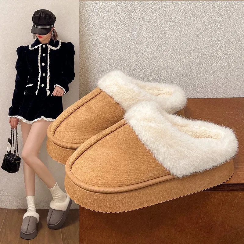 2024 New Suede Cotton Slippers Women's Autumn and Winter Indoor Home Use Thick-Soled Internet Celebrity Mori Women's Wool Cotton