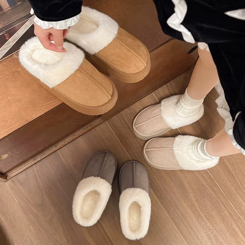 2024 New Suede Cotton Slippers Women's Autumn and Winter Indoor Home Use Thick-Soled Internet Celebrity Mori Women's Wool Cotton