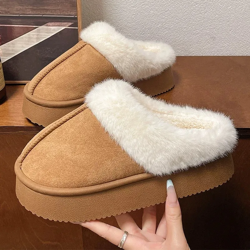 2024 New Suede Cotton Slippers Women's Autumn and Winter Indoor Home Use Thick-Soled Internet Celebrity Mori Women's Wool Cotton