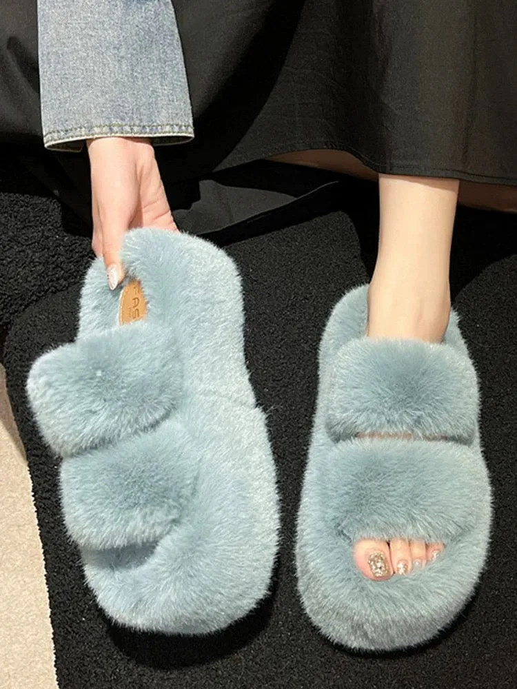 2024 Spring and Autumn New Style Small Thick-soled Pancake Thick-soled Height-increasing Plush Cotton Slippers for Women to Wear