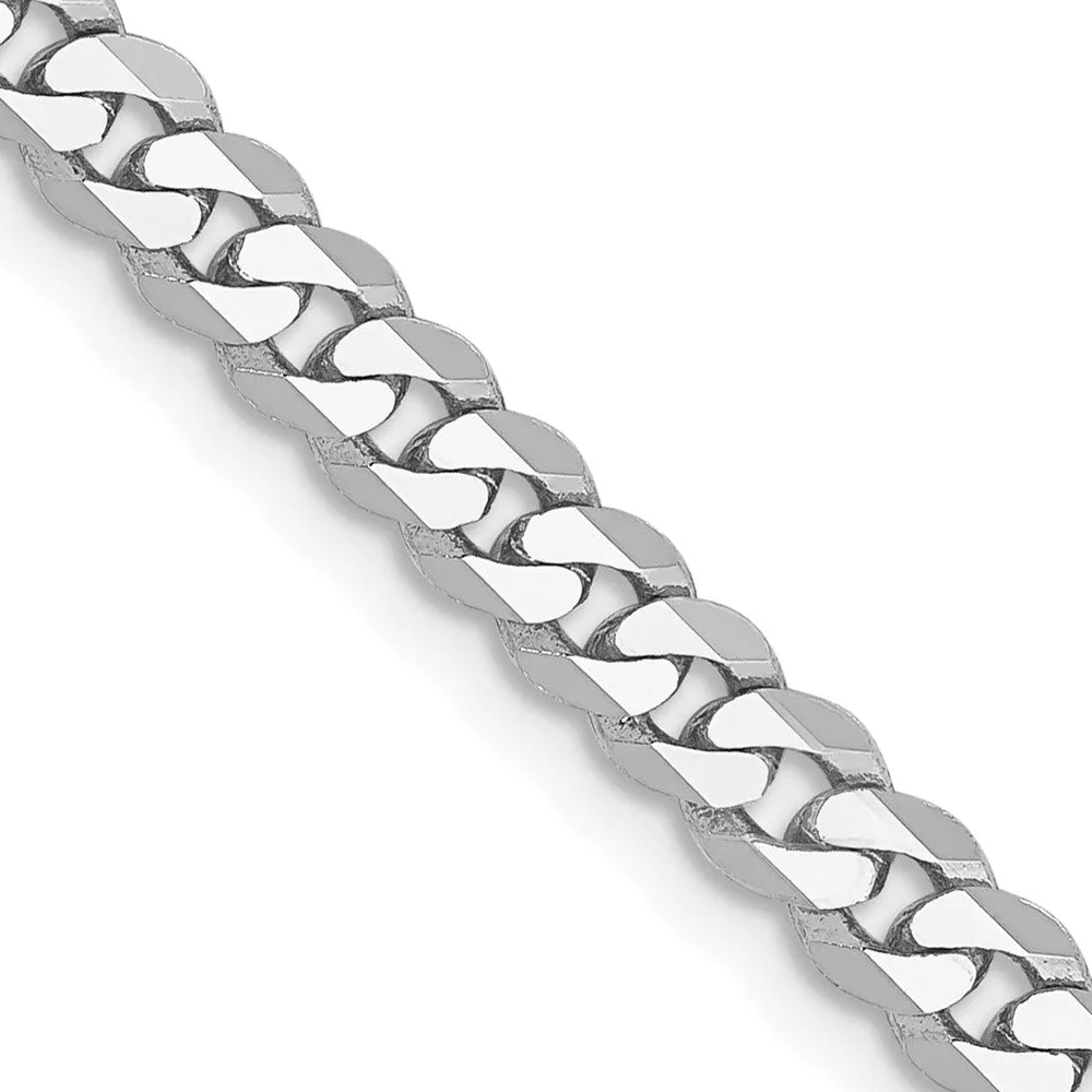 4mm 14K White Gold Solid Flat Beveled Curb Chain Necklace