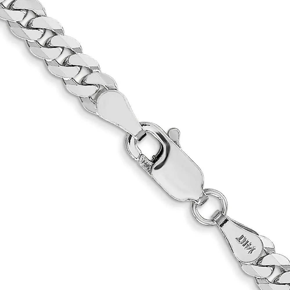 4mm 14K White Gold Solid Flat Beveled Curb Chain Necklace