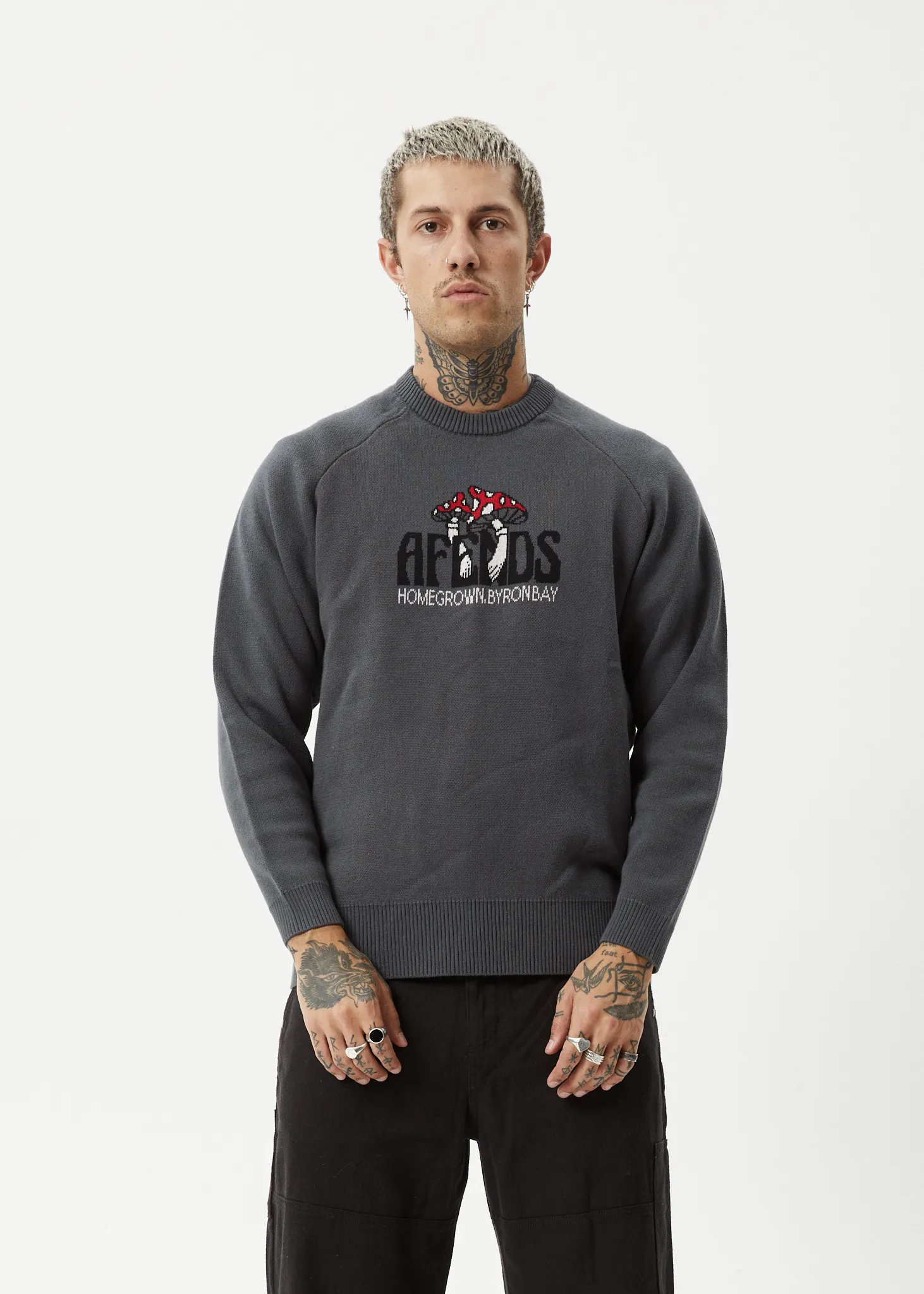 AFENDS Men's Charcoal Raglan Knit - Let It Grow