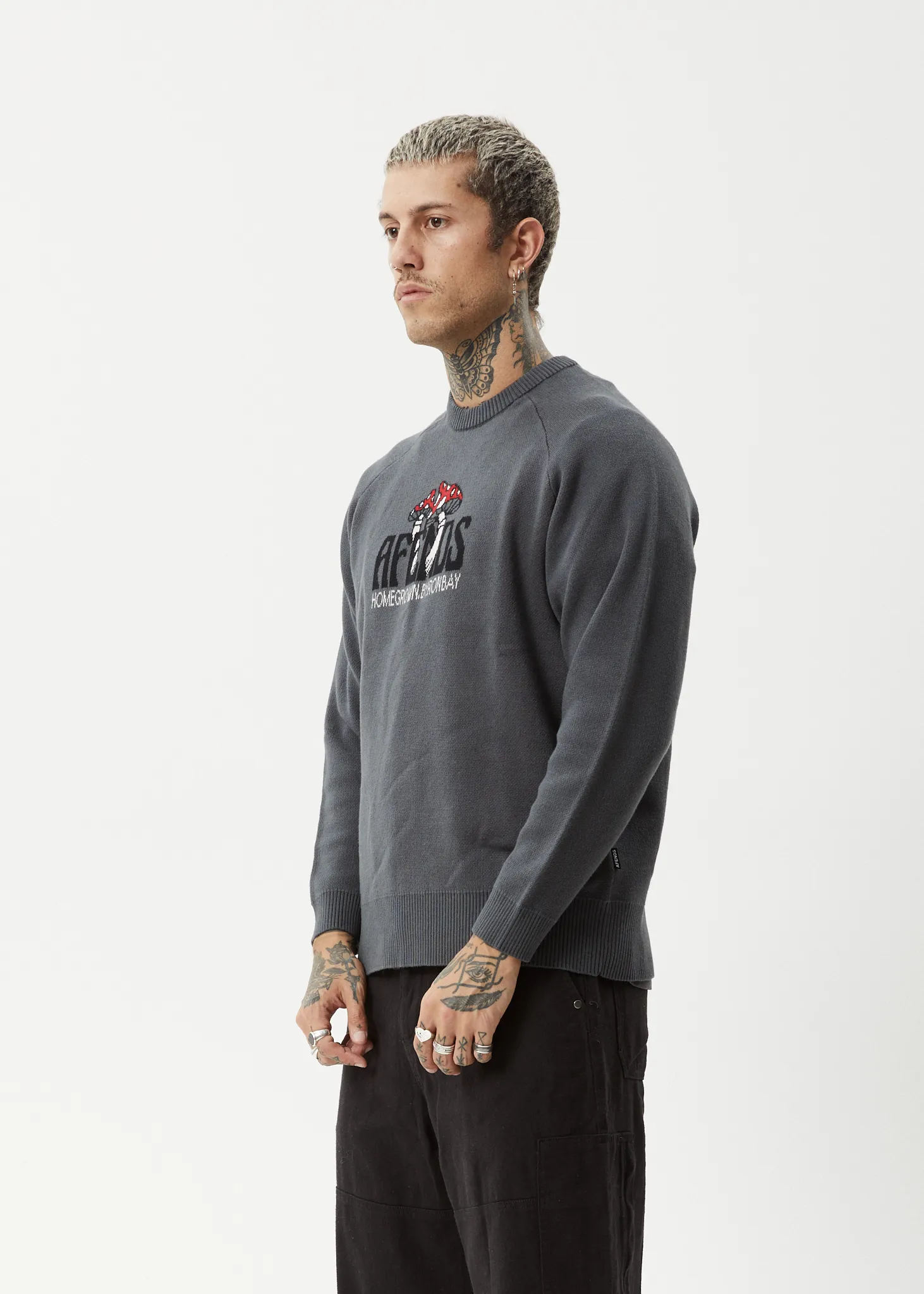 AFENDS Men's Charcoal Raglan Knit - Let It Grow