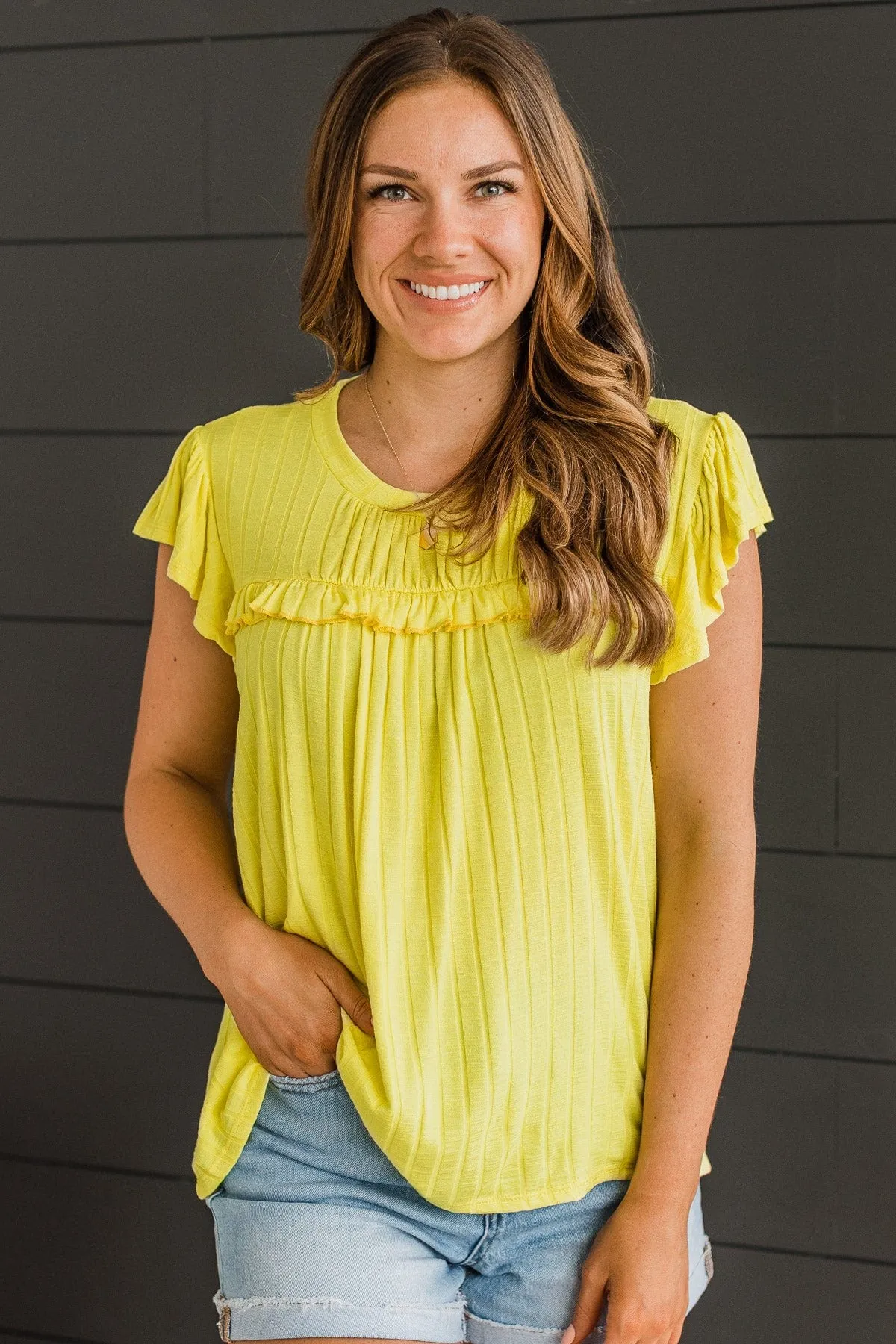 Bright Yellow Knit Ruffle Top That Will Amaze