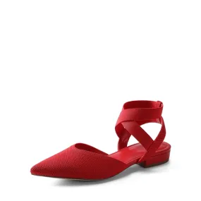 Ankle Strap Pointed Toe Flats - V-Cut Vamp.