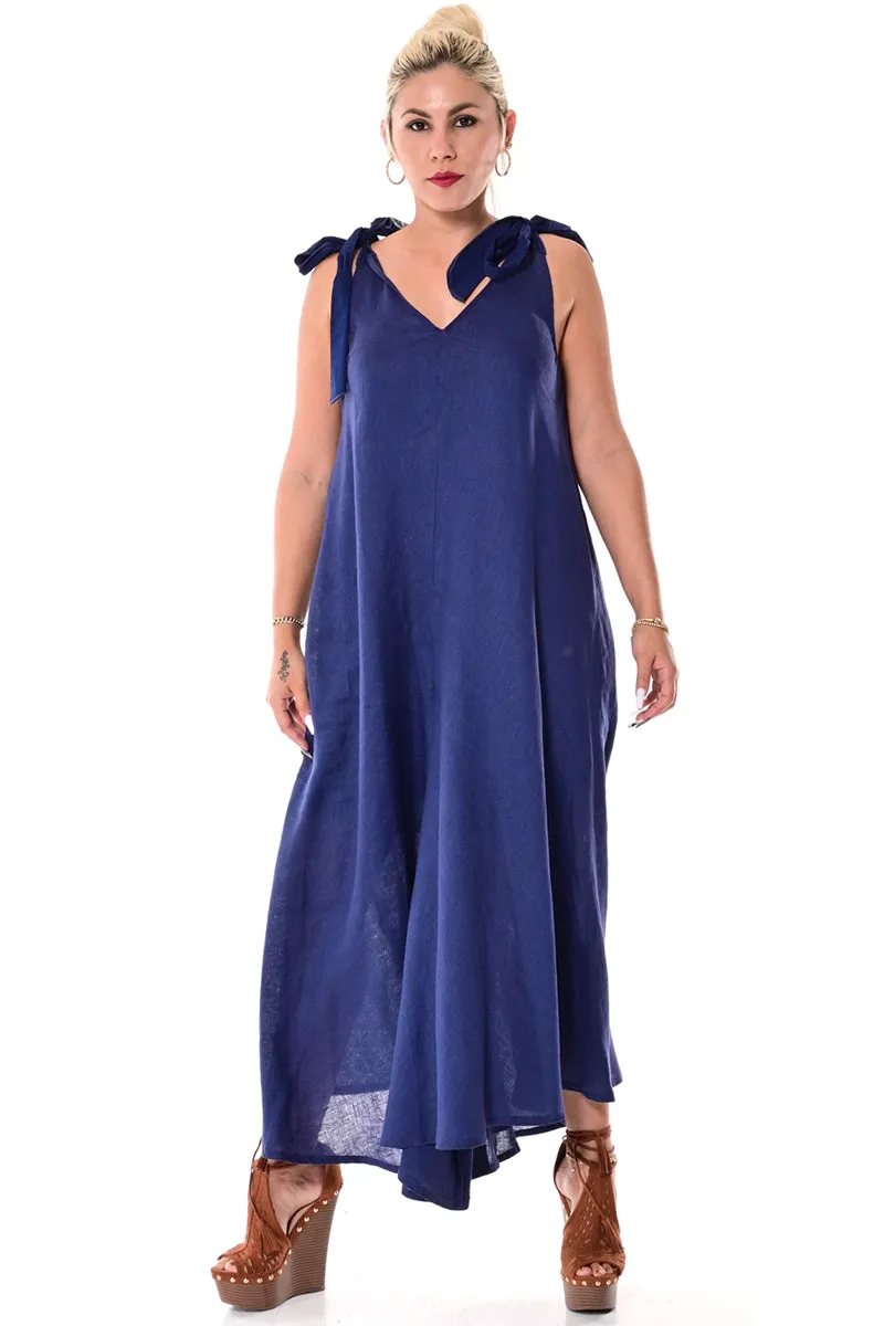 Azucar Ladies Linen Wide Leg Jumpsuit with Shoulder Ties - Available in 5 Colors