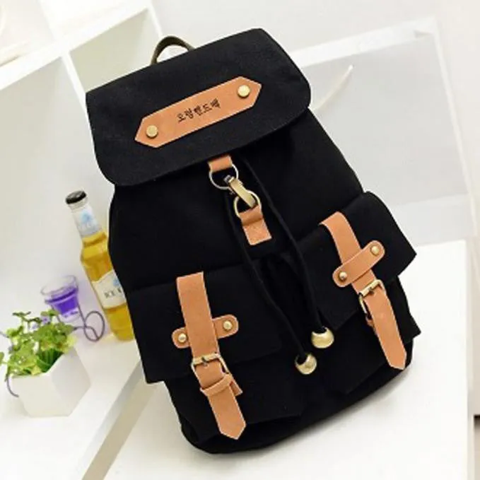 Teenage Girl Canvas School Backpack with Korean Style - Dual College Shoulder Bag for Leisure