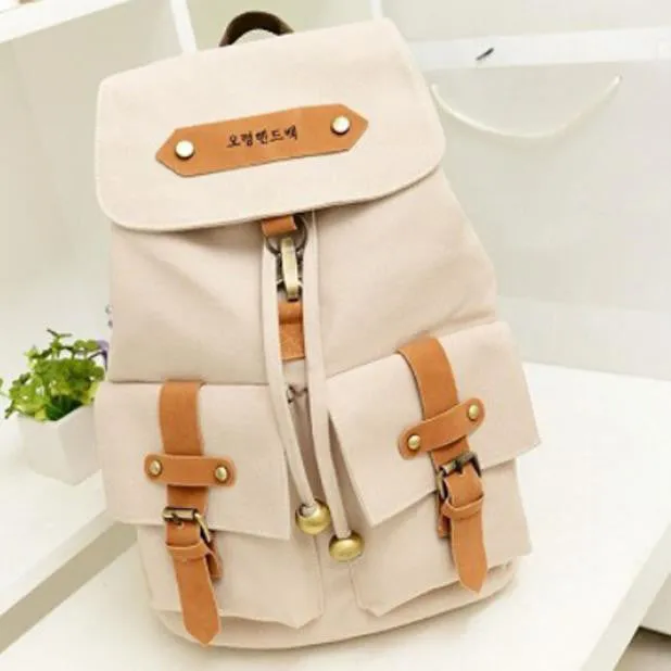 Teenage Girl Canvas School Backpack with Korean Style - Dual College Shoulder Bag for Leisure