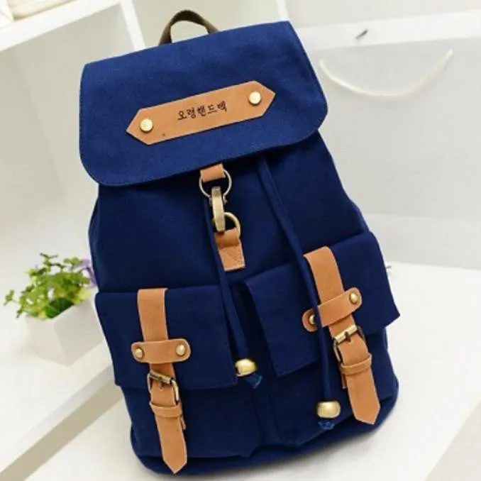 Teenage Girl Canvas School Backpack with Korean Style - Dual College Shoulder Bag for Leisure