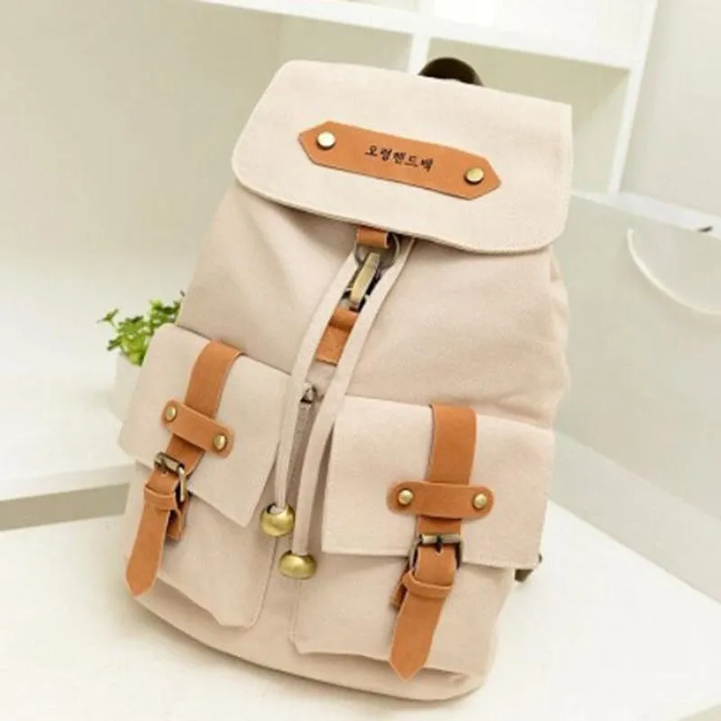 Teenage Girl Canvas School Backpack with Korean Style - Dual College Shoulder Bag for Leisure