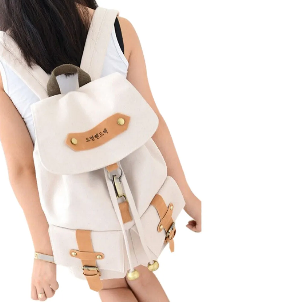 Teenage Girl Canvas School Backpack with Korean Style - Dual College Shoulder Bag for Leisure