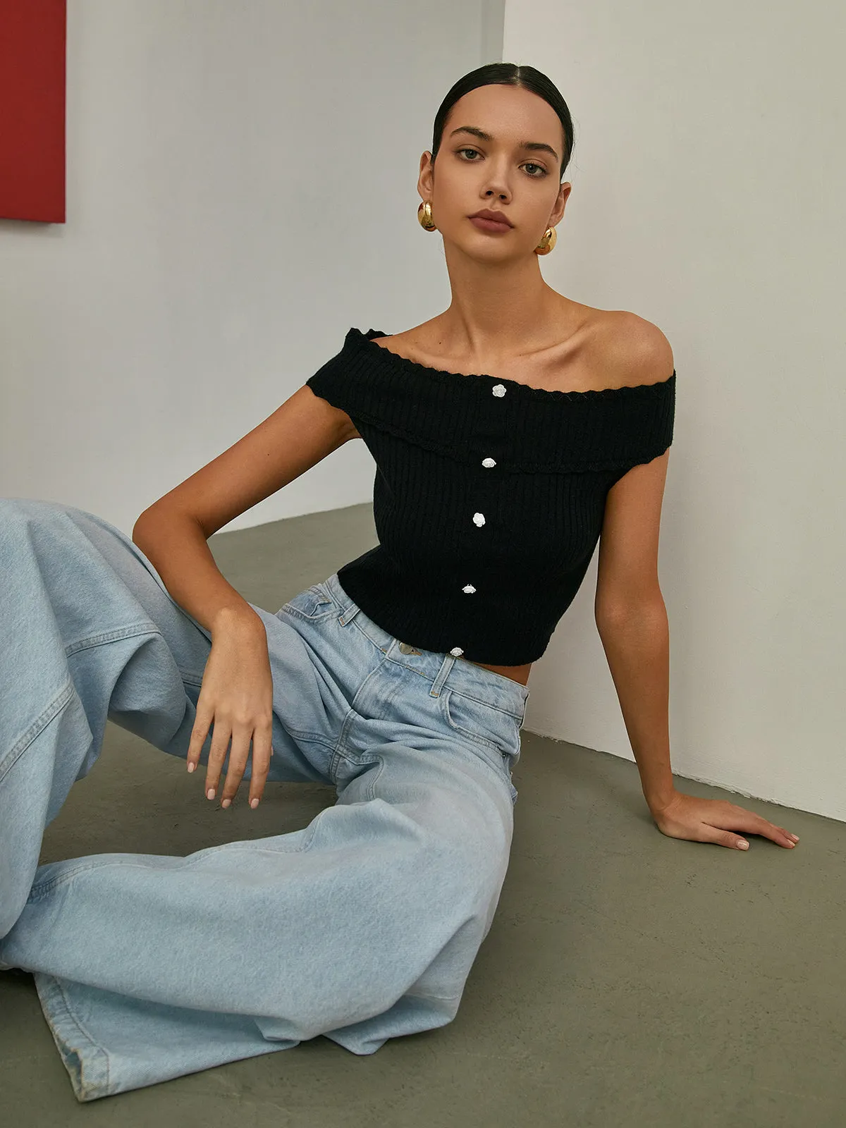 Basic Off-Shoulder Knit Top