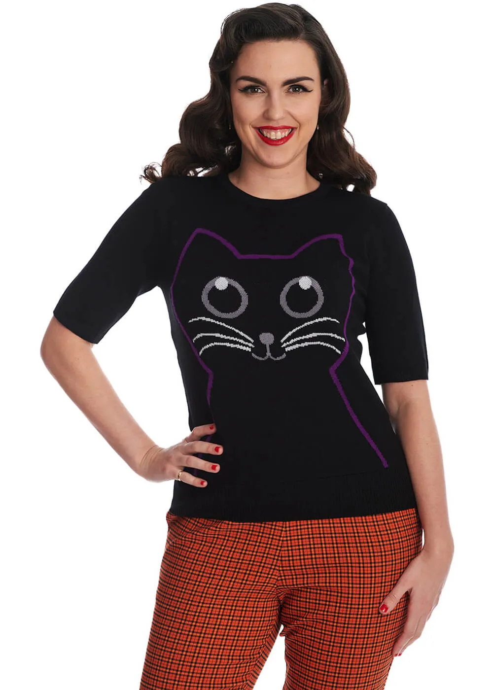 Black 40s Jumper with Kitty Cat Design - Banned