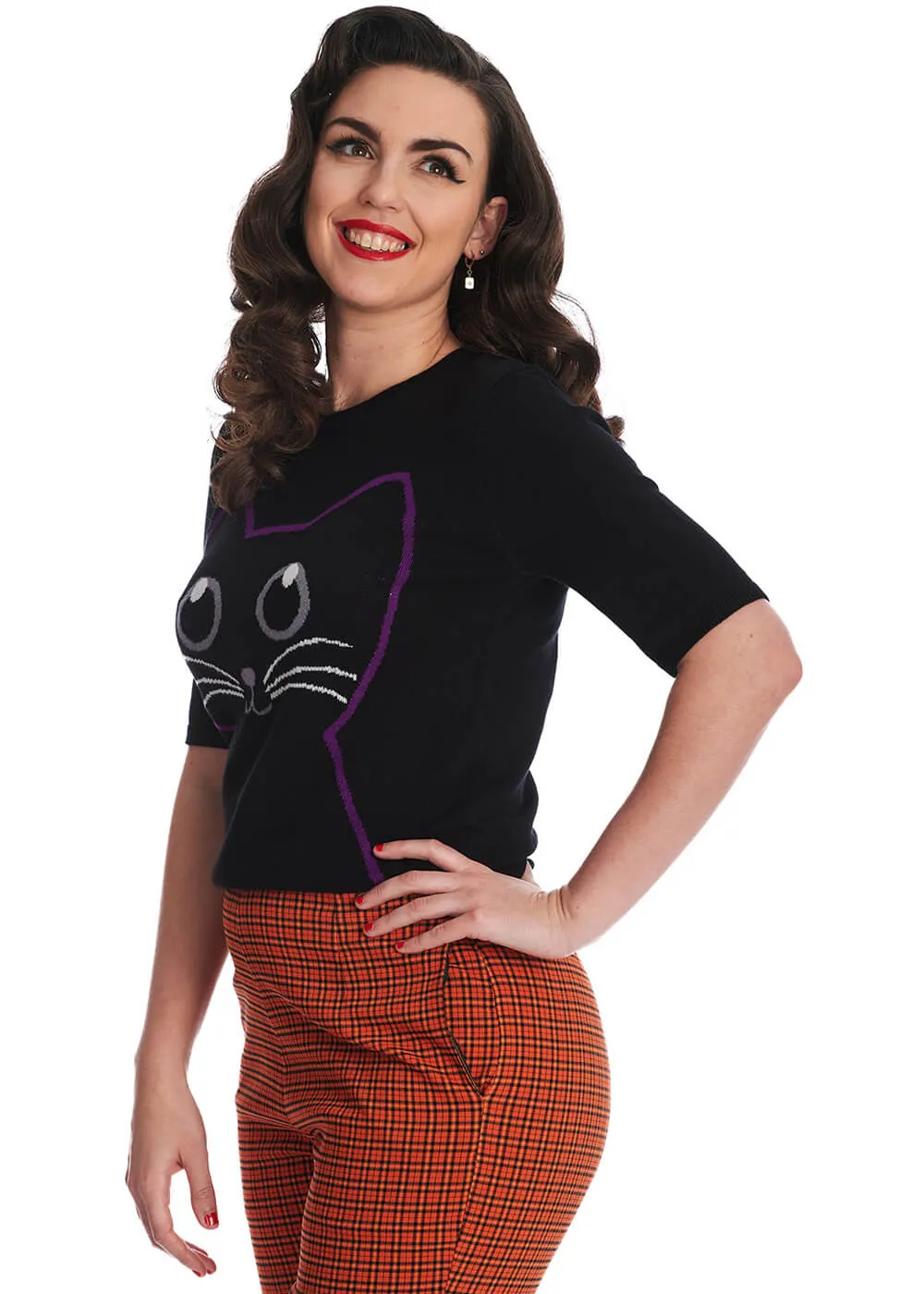 Black 40s Jumper with Kitty Cat Design - Banned