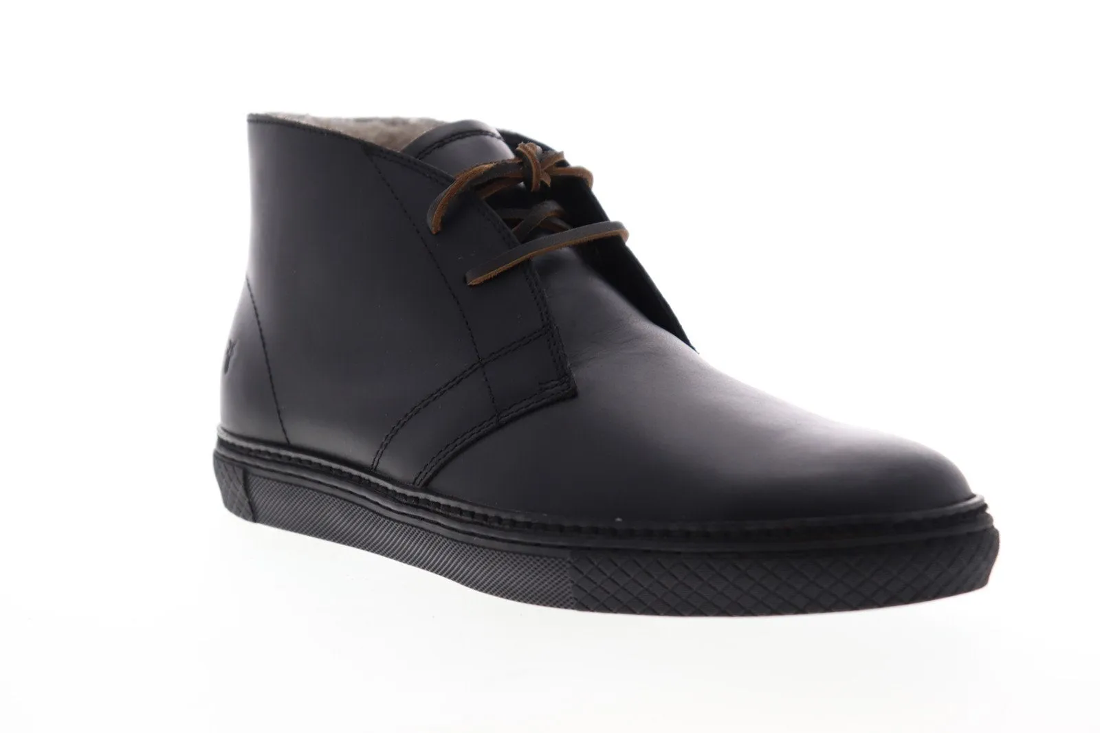 Black Leather Mid Top Lace Up Chukka Boots for Men - Frye Essex 81316