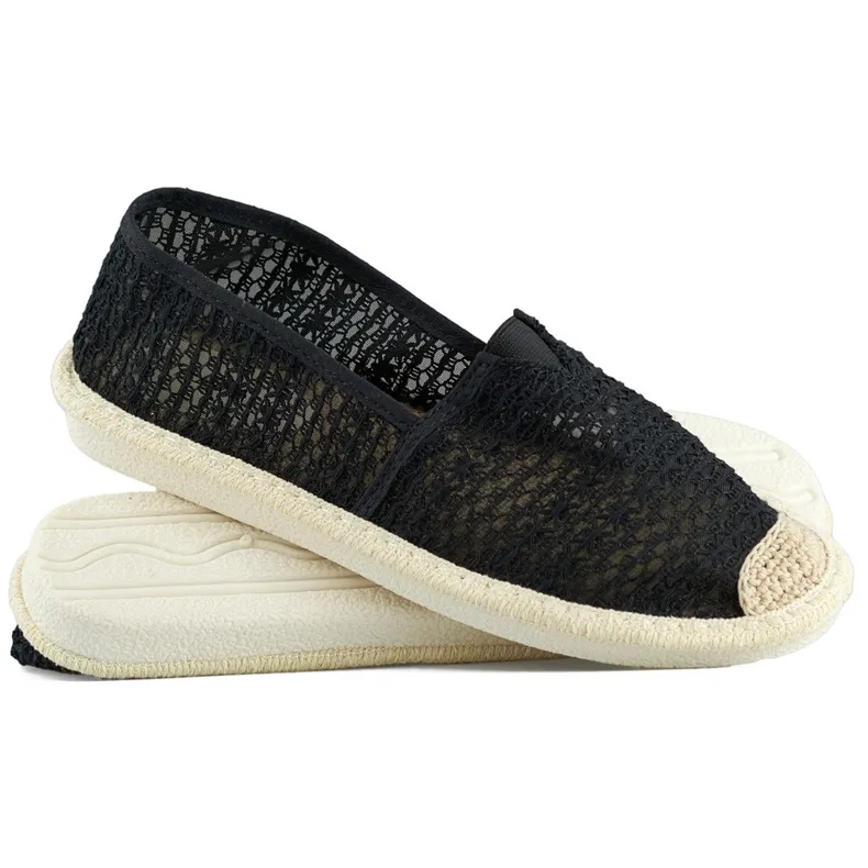 Breathable black mesh espadrilles for women