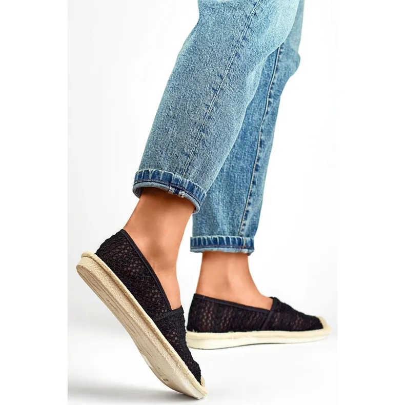 Breathable black mesh espadrilles for women