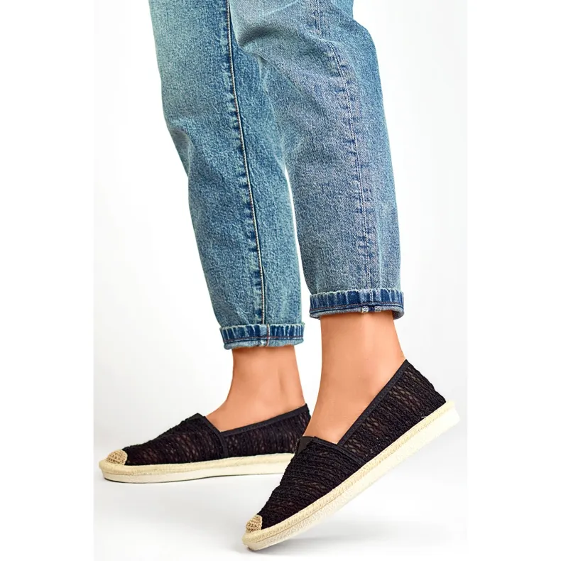 Breathable black mesh espadrilles for women