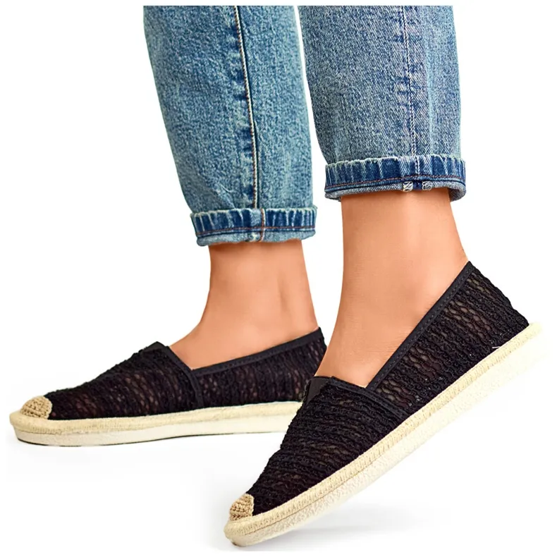 Breathable black mesh espadrilles for women