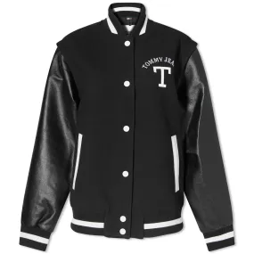 Black Tommy Jeans Letterman Jacket with Zip-Off Sleeves