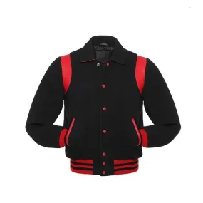 Black Wool Varsity Jacket With Red Shoulder Inserts