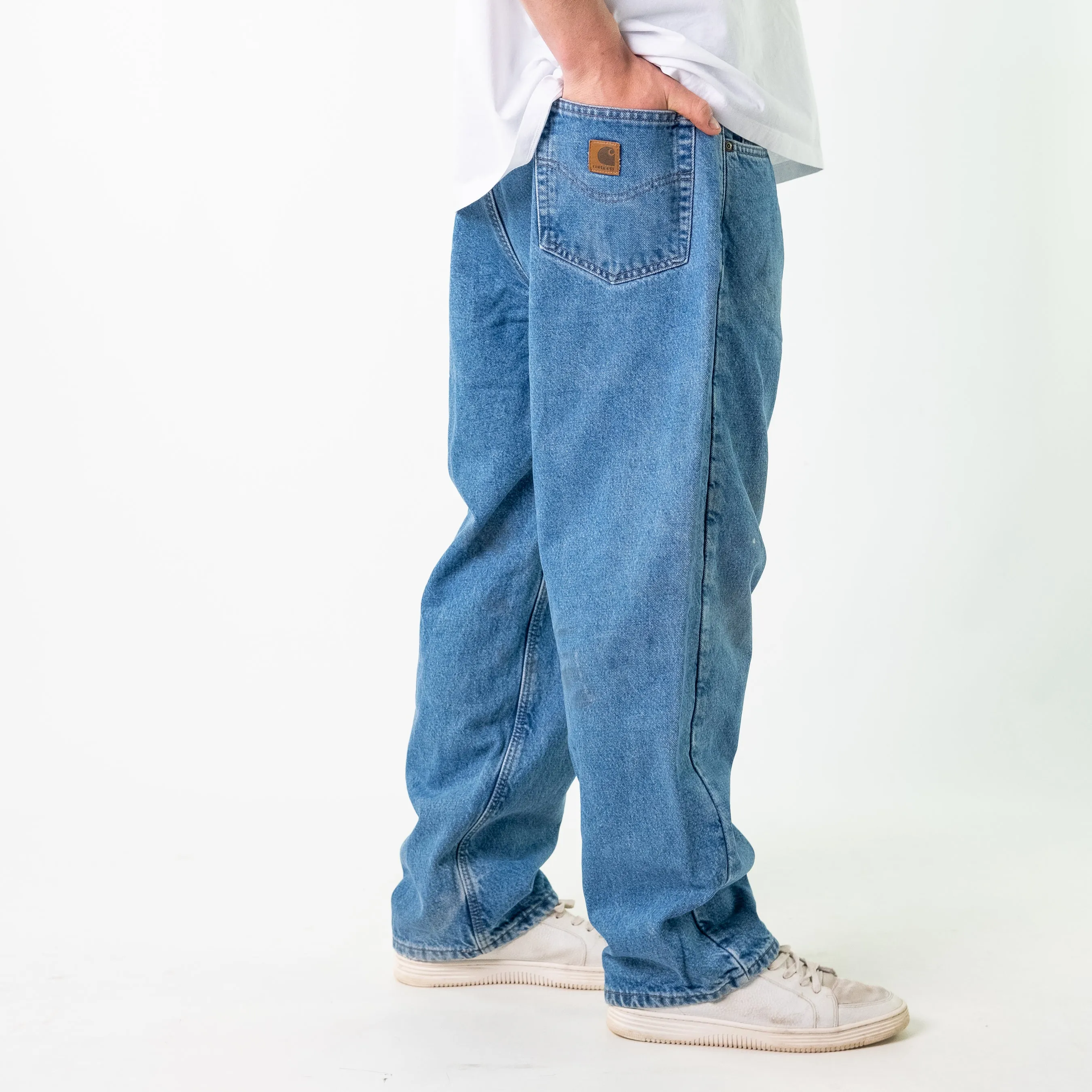 Blue 90s Carhartt Denim Carpenter Jeans Baggy Pants (38x30)