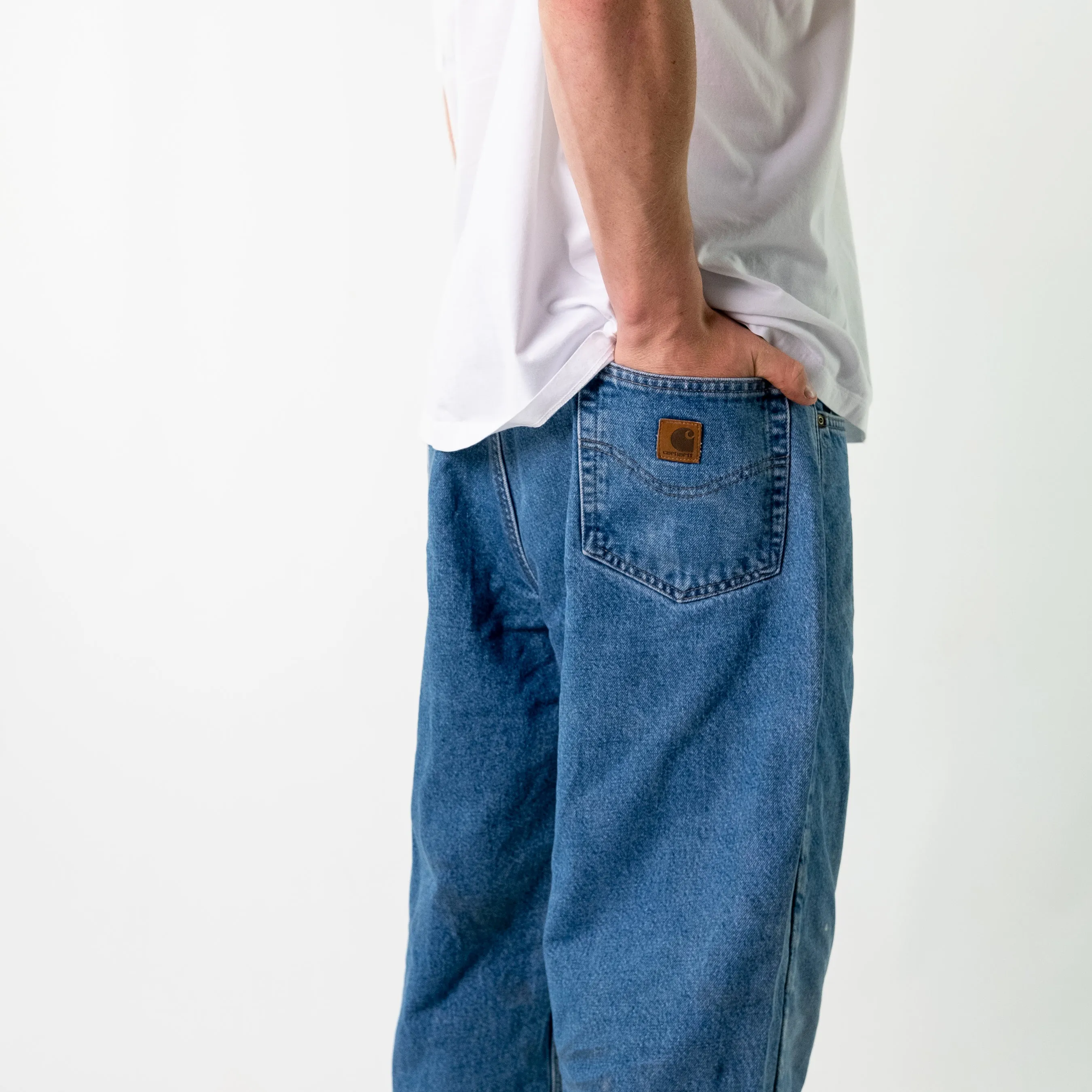 Blue 90s Carhartt Denim Carpenter Jeans Baggy Pants (38x30)