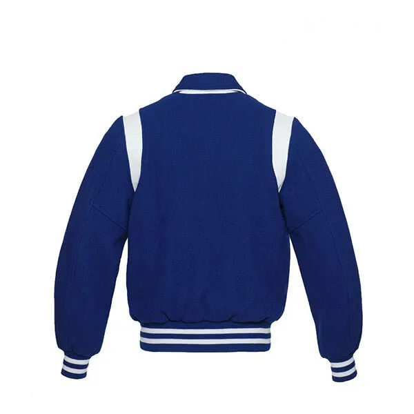 Blue Wool Varsity Jacket With white Shoulder Inserts