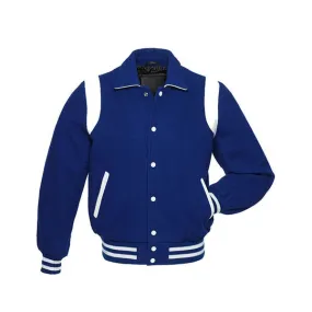 Blue Wool Varsity Jacket With white Shoulder Inserts