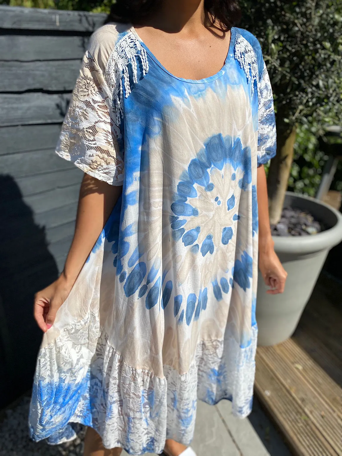 Boho Tie Dye Tassel Off Shoulder Maxi Dress - Kristina