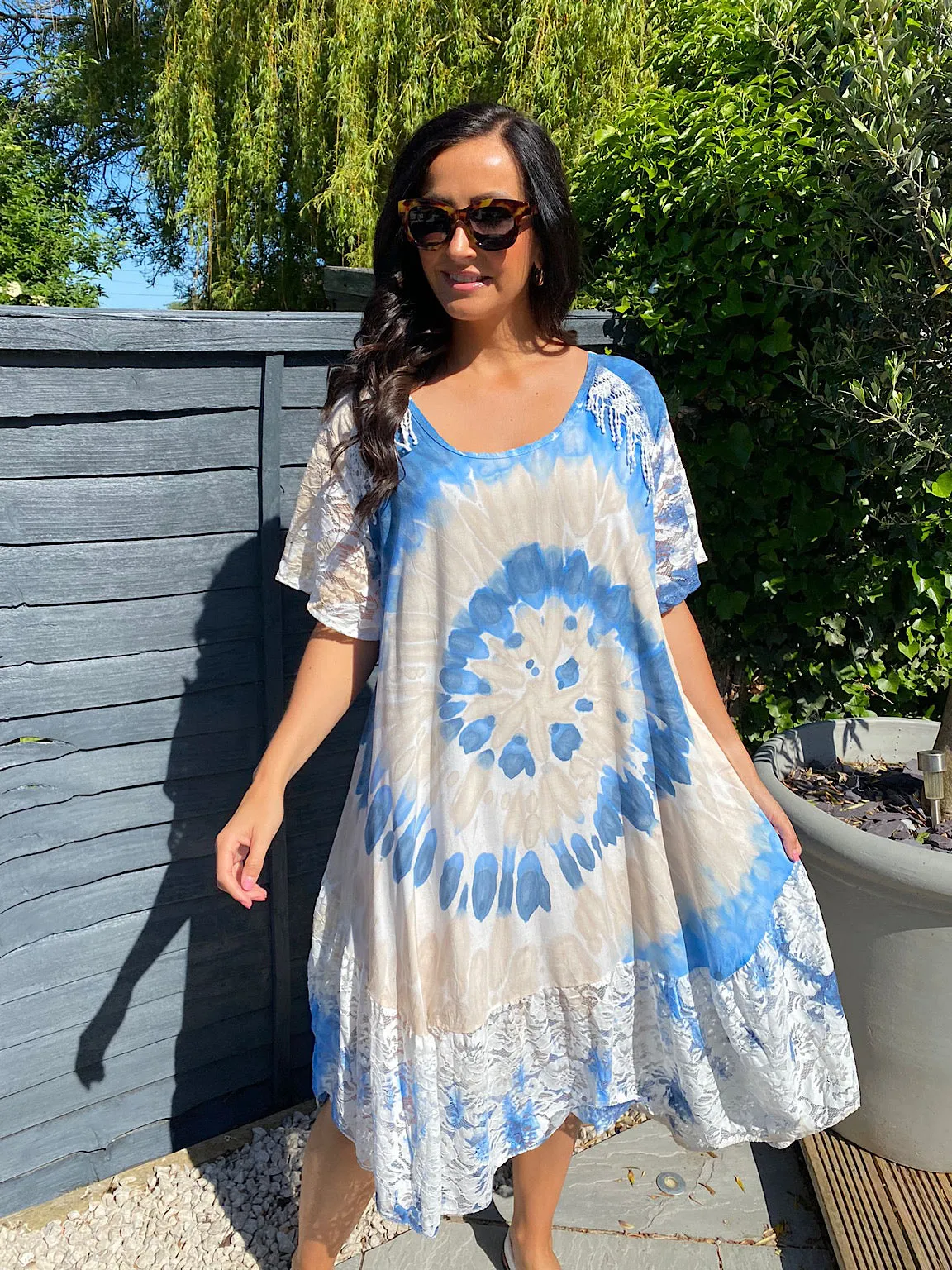 Boho Tie Dye Tassel Off Shoulder Maxi Dress - Kristina