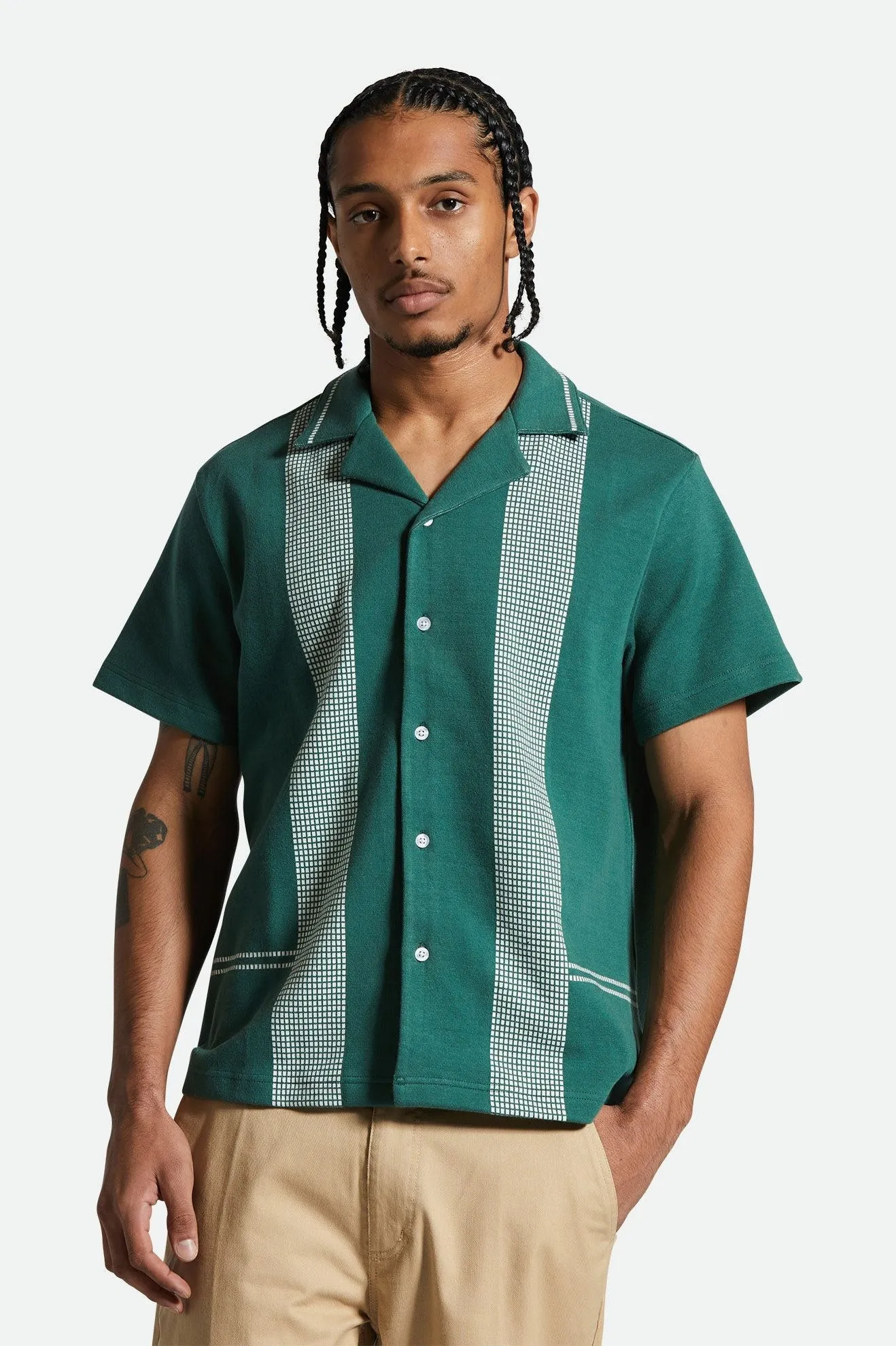 Bunker Jacquard S/S Camp Collar Knit Shirt - Trekking Green