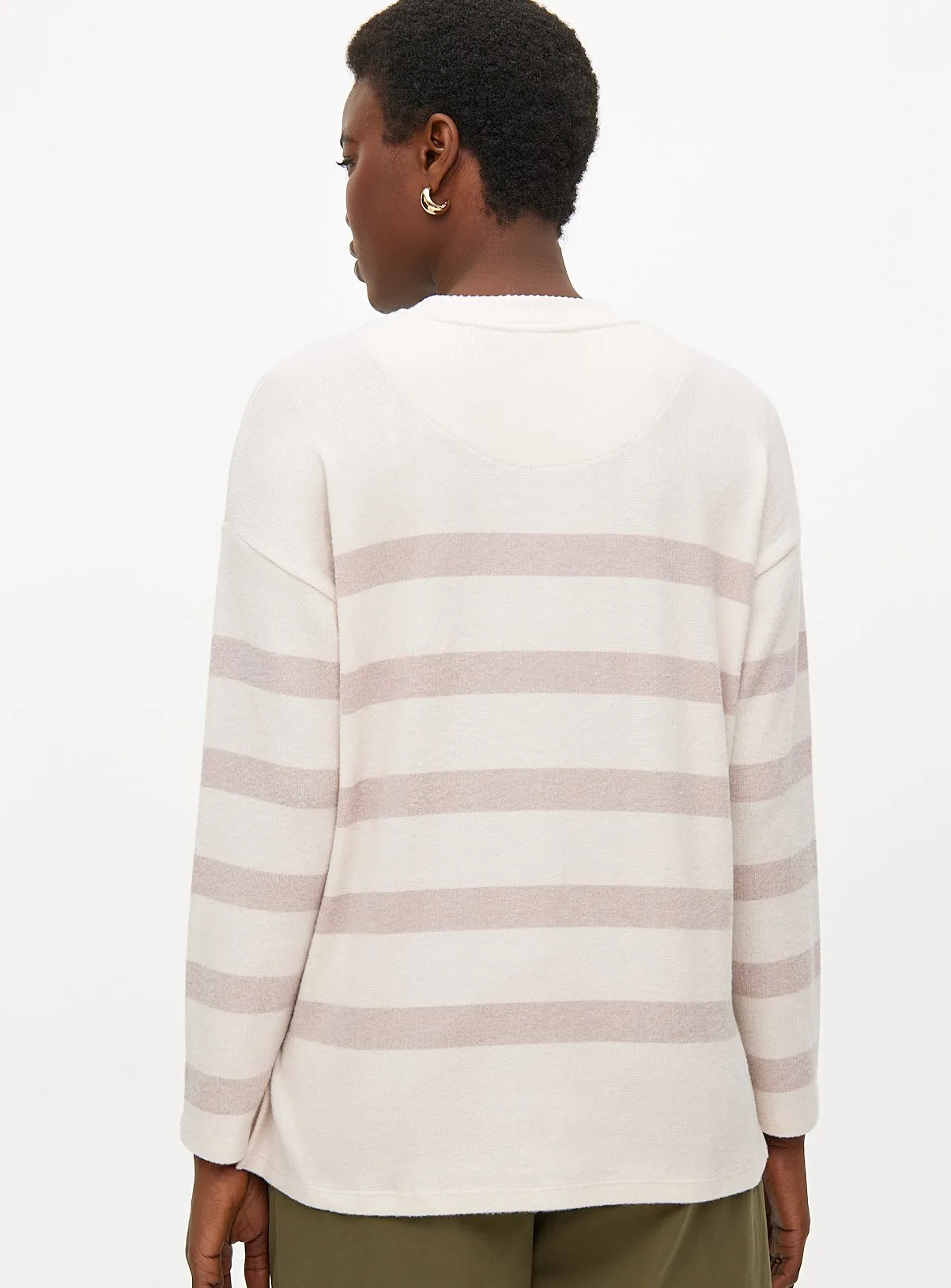 Beige Stripe Soft Touch Crew Neck Jumper XXL