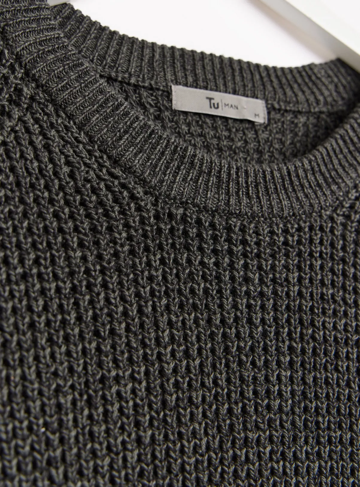 XL Charcoal Twist Knit Crew Neck Jumper