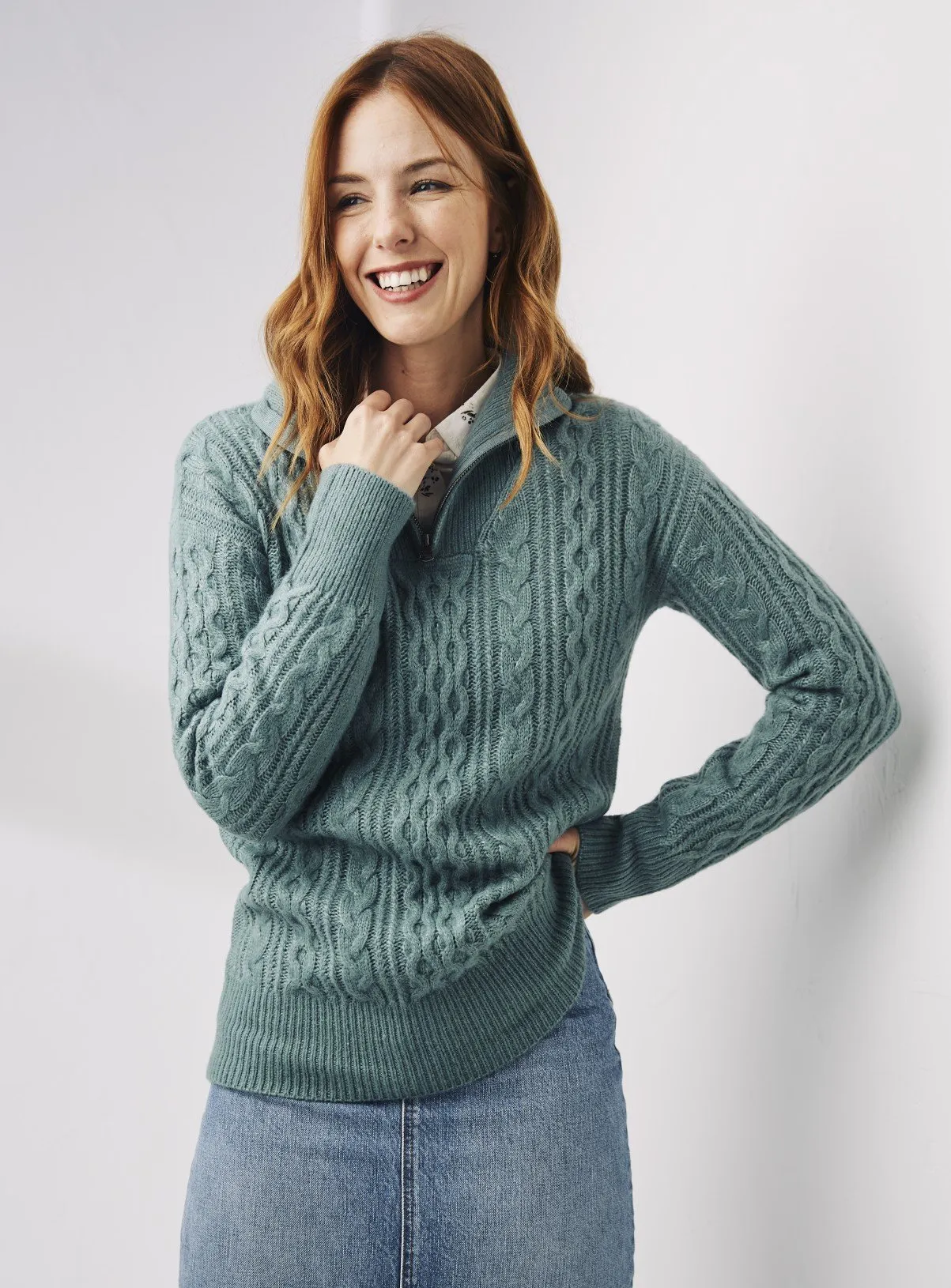 FATFACE Green Heather Half Neck Jumper - 6