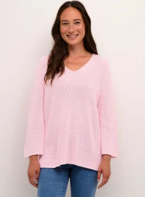 KAFFE Merian V Neck Cropped Sleeve Pullover Pink M Tu