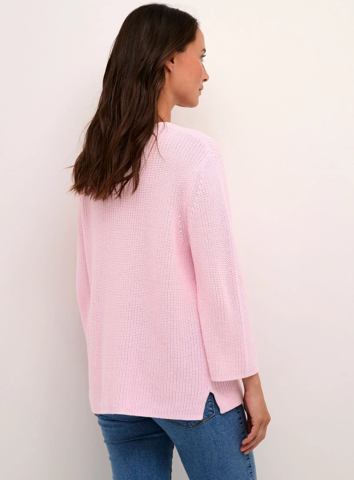 KAFFE Merian V Neck Cropped Sleeve Pullover Pink M Tu