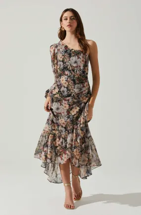 Floral One Shoulder Midi Dress by Calista