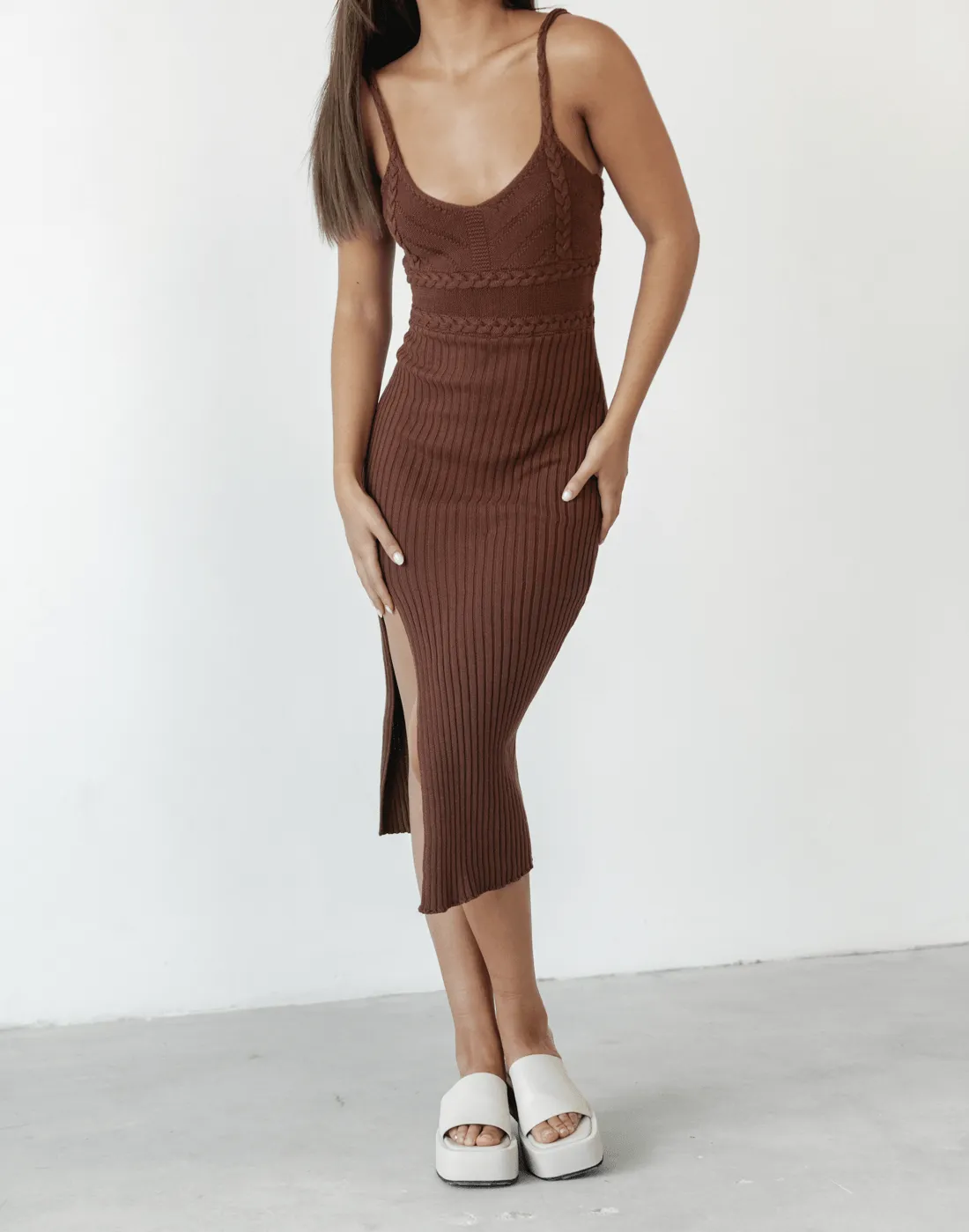 Cameron Brown Knit Midi Dress