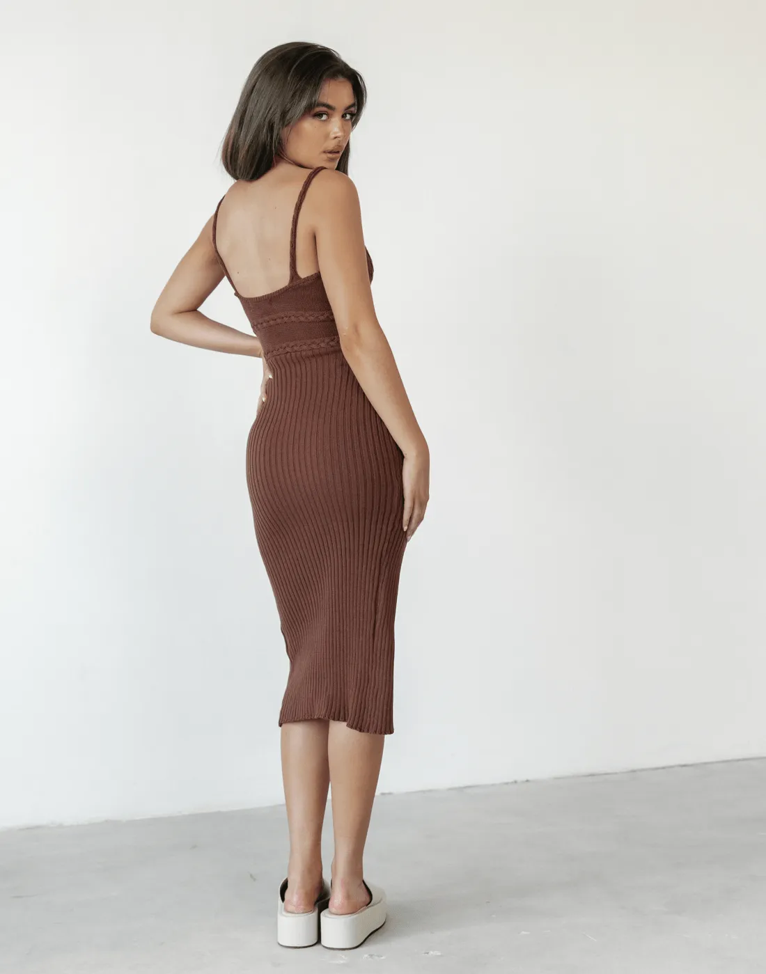 Cameron Brown Knit Midi Dress