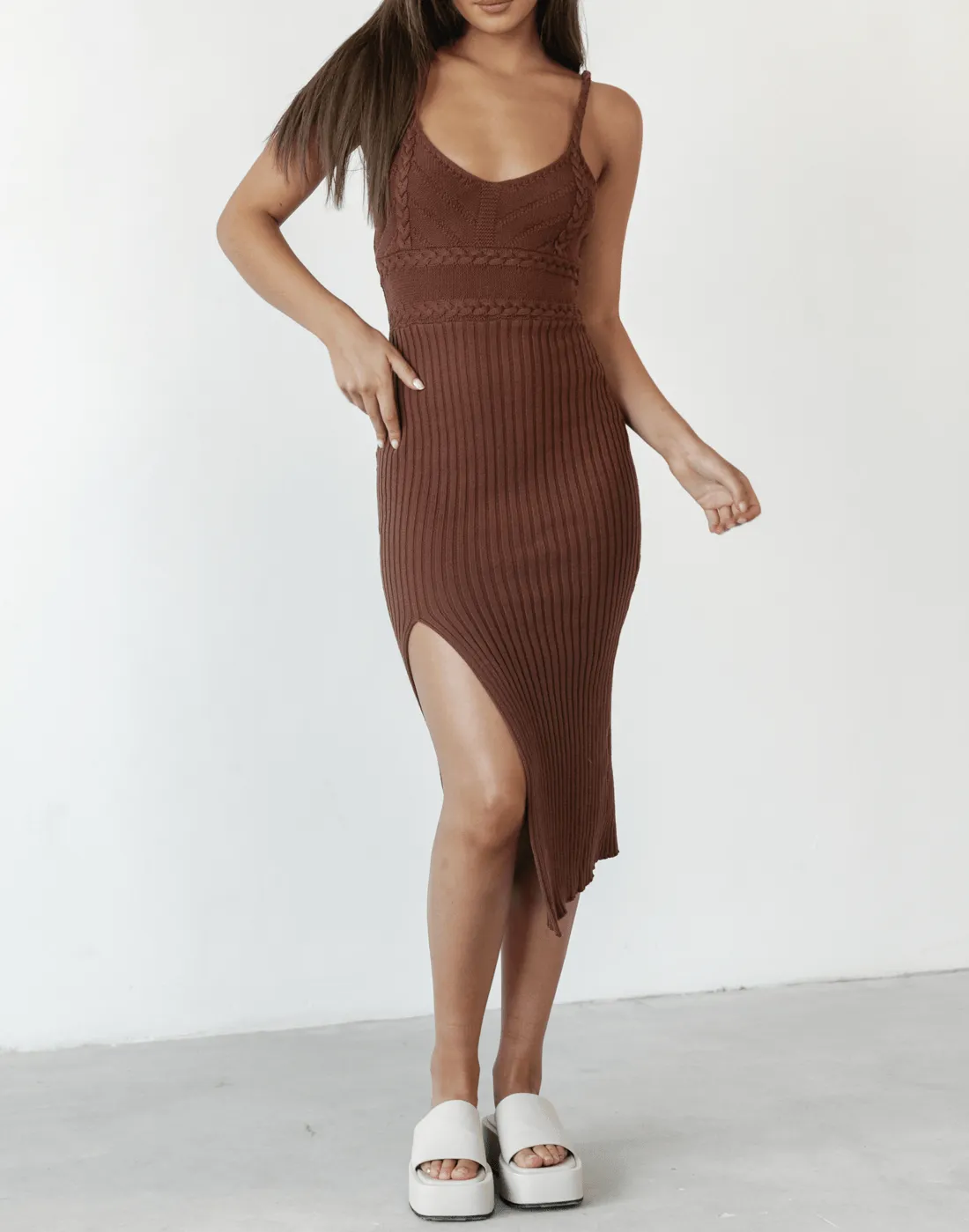 Cameron Brown Knit Midi Dress