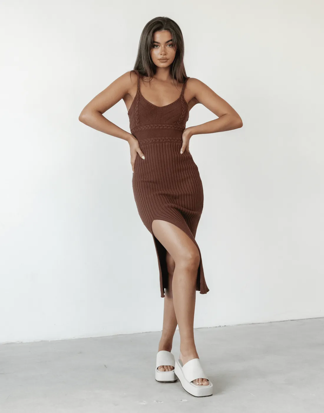 Cameron Brown Knit Midi Dress