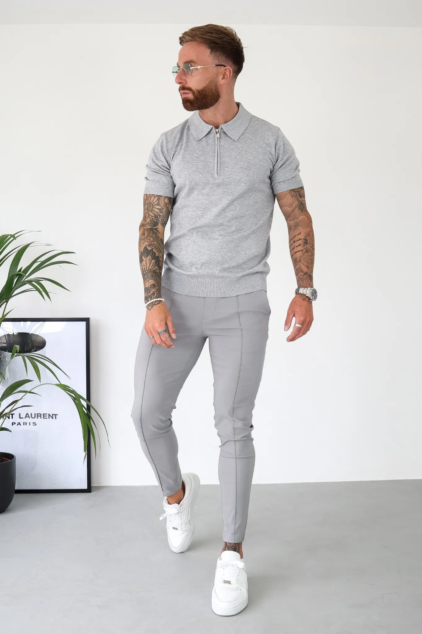 Capo Grey Egyptian Cotton Short Sleeve Zip Polo Shirt