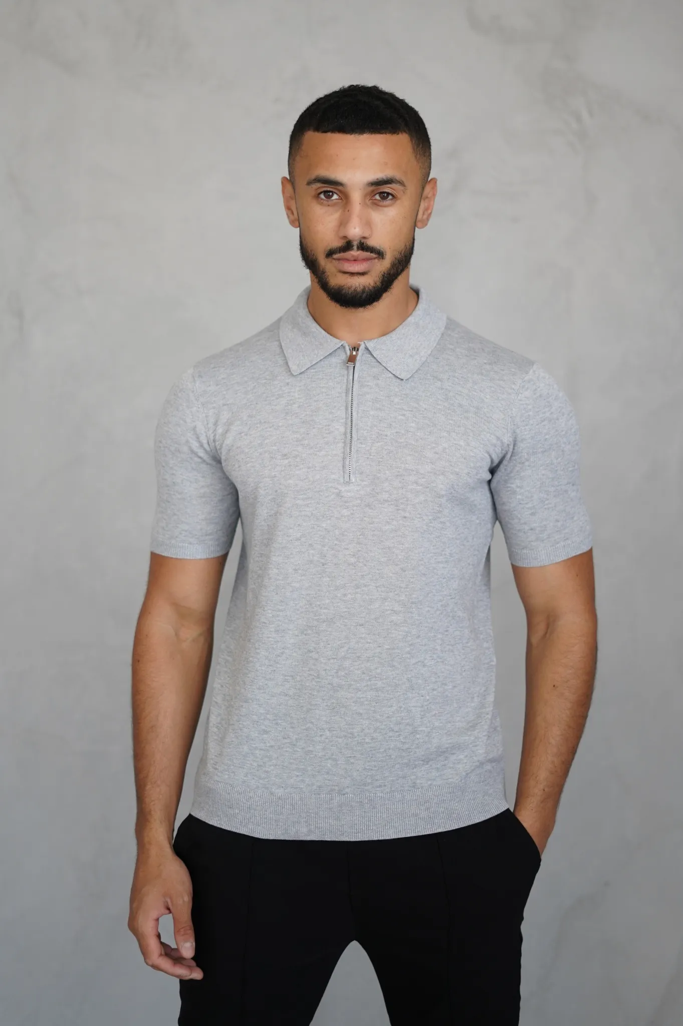 Capo Grey Egyptian Cotton Short Sleeve Zip Polo Shirt