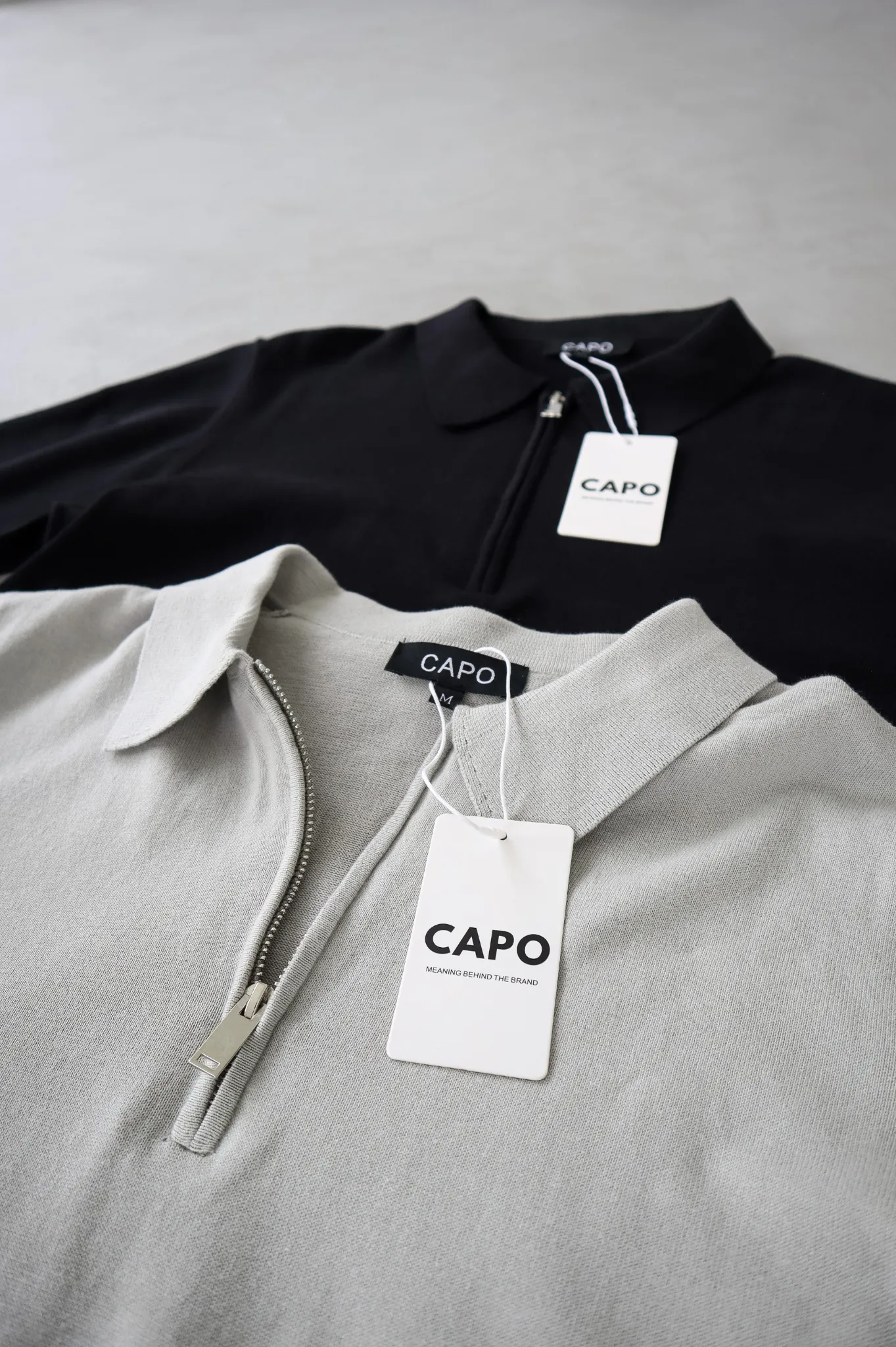 Capo Men's Egyptian Cotton Long Sleeve Zip Polo Shirt - Black