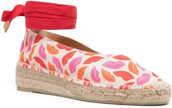 Castañer lips-motif lace-up espadrilles Red