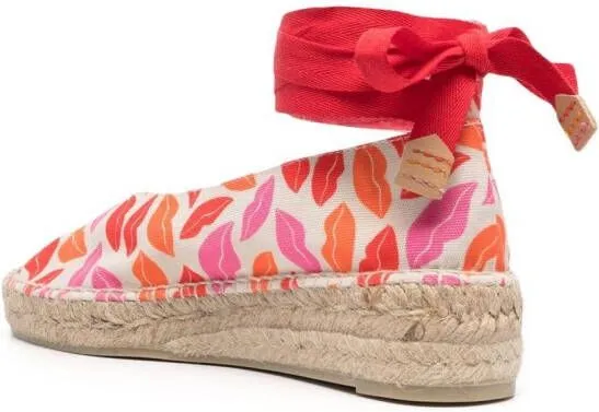 Castañer lips-motif lace-up espadrilles Red